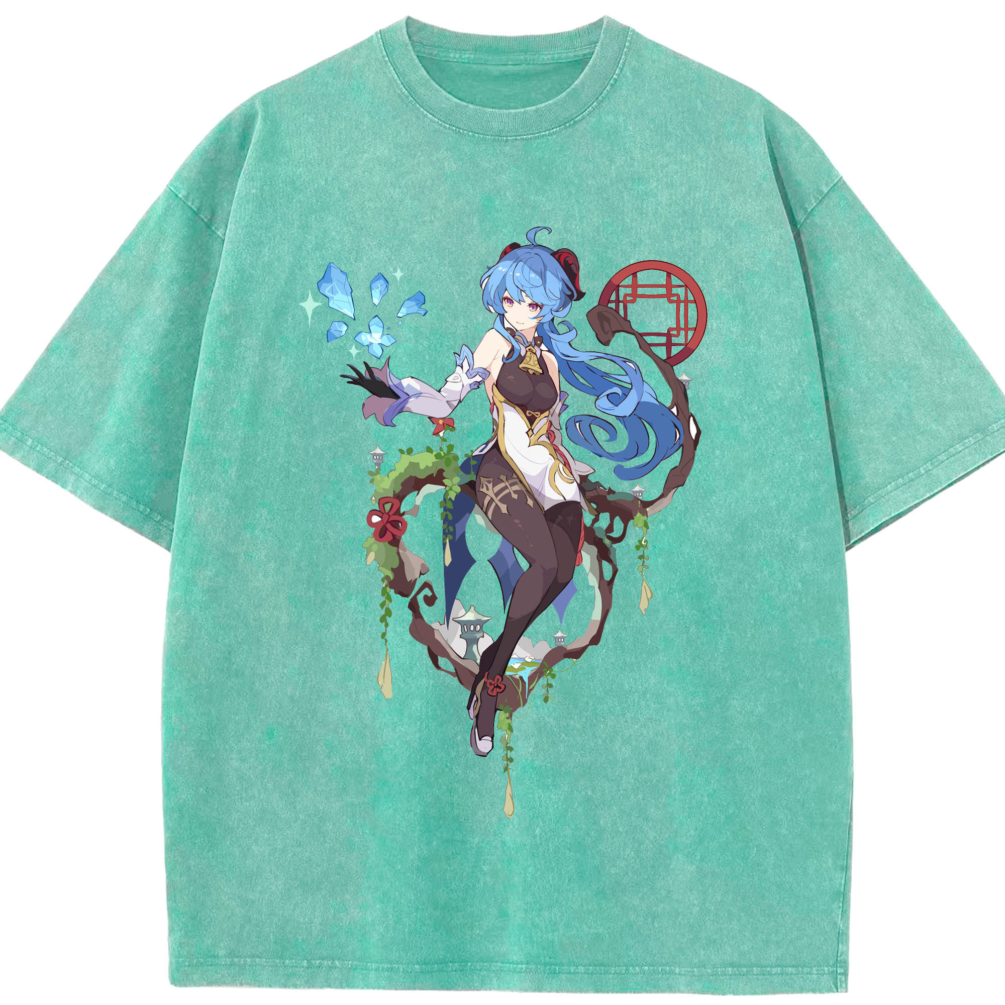 げんし神 甘雨 かんう genshin Ganyu 綿100% ヴィンテージ風 半袖Tシャツ（フロントプリント）